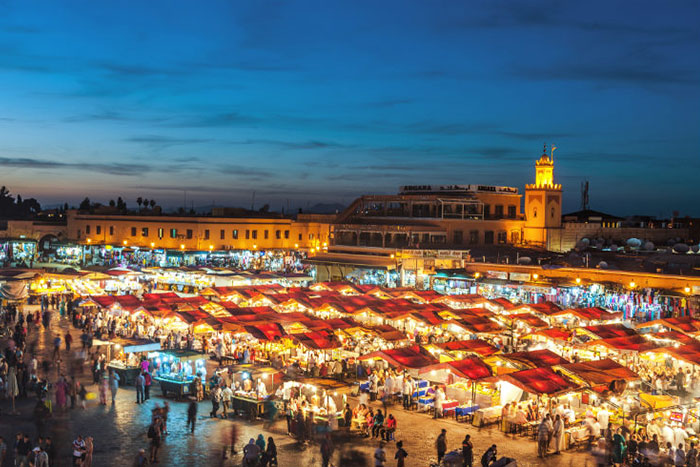 Jemaa el-Fnaa Square at night